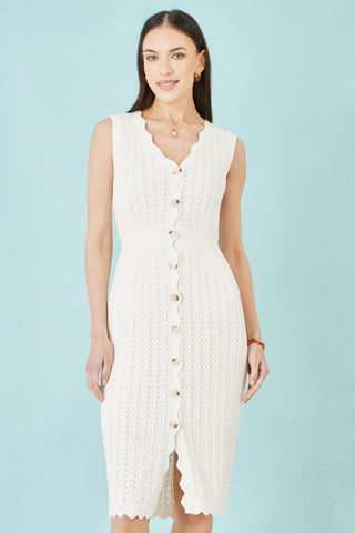 Yumi Ivory Cotton Scallop Crochet Knitted Dress