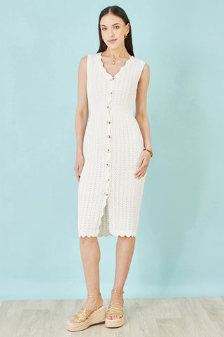 Yumi Ivory Cotton Scallop Crochet Knitted Dress