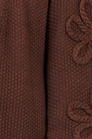 Yumi Brown Cardigan With Flower Detail Sleeves