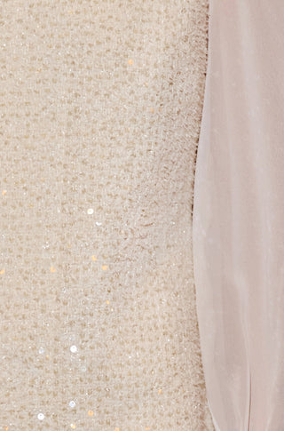 Yumi White Sequin Tunic With Tie Back And Sheer Sleeves