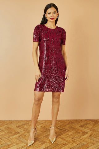 Yumi Burgundy Sequin Stretch Tunic Dress