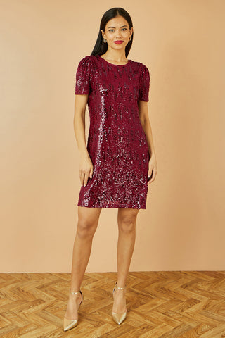Yumi Burgundy Sequin Stretch Tunic Dress