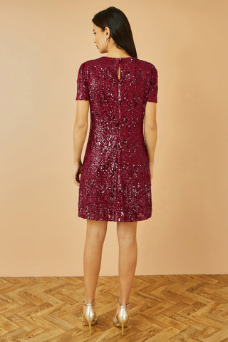 Yumi Burgundy Sequin Stretch Tunic Dress