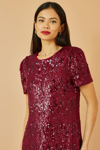 Yumi Burgundy Sequin Stretch Tunic Dress