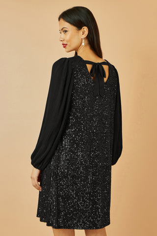 Yumi Black Velvet Sequin Tunic With Long Pleated Sleeves