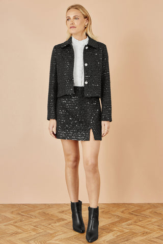 Yumi Black Boucle Sequin Mini Skirt