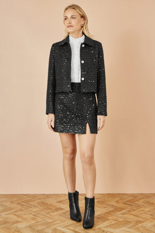 Yumi Black Boucle Sequin Jacket With Pearl Buttons