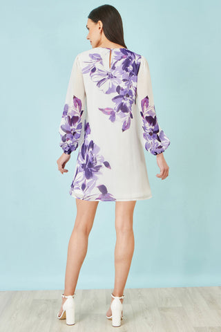 Yumi White Floral Placement Tunic With Keyhole Neckline