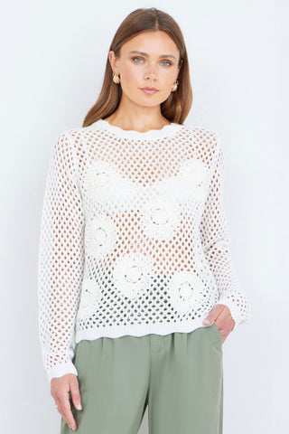 Yumi White Flower Crochet Jumper