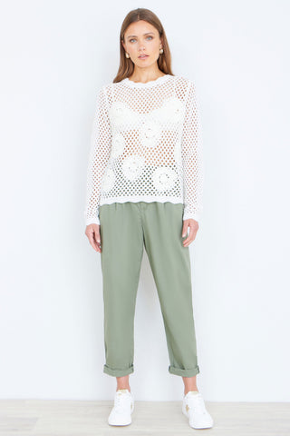 Yumi White Flower Crochet Jumper