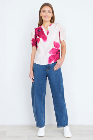 Yumi Pink Watercolour Viscose Floral Top