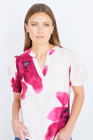 Yumi Pink Watercolour Viscose Floral Top
