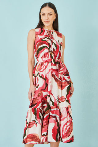 Yumi Pink Viscose Swirl Print Midi Dress