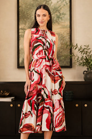 Yumi Pink Viscose Swirl Print Midi Dress