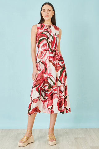 Yumi Pink Viscose Swirl Print Midi Dress