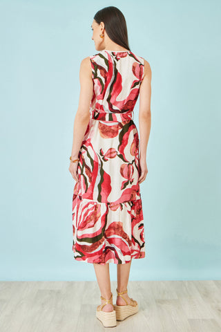 Yumi Pink Viscose Swirl Print Midi Dress