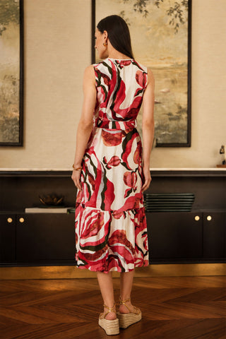 Yumi Pink Viscose Swirl Print Midi Dress