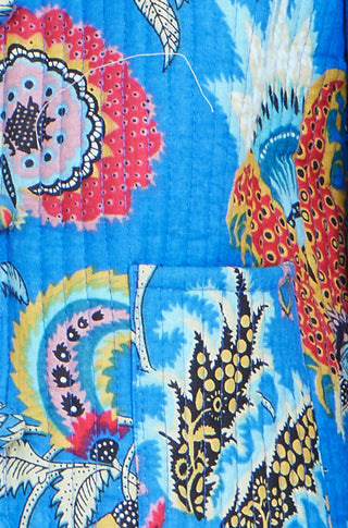 Yumi Blue Boho Print Cotton Reversible Quilted Jacket