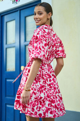 Yumi Pink Floral Print Viscose Relaxed Shirt Dress