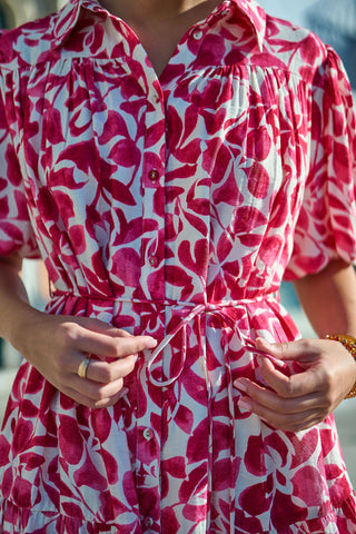 Yumi Pink Floral Print Viscose Relaxed Shirt Dress