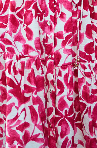 Yumi Pink Floral Print Viscose Relaxed Shirt Dress