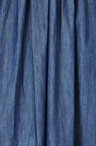 Yumi Blue Denim Chambray Gathered Midi Skirt