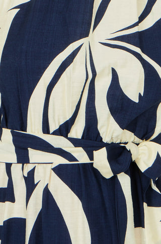 Yumi Navy Geo Swirl Print Halter Maxi Dress