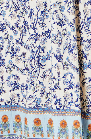 Yumi White Floral Border Print Viscose Midi Sun Dress