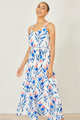 Yumi White Floral Print Maxi Sun Dress
