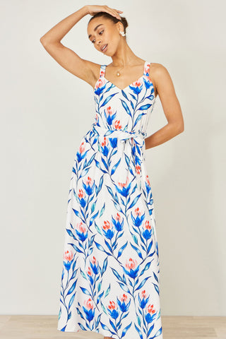 Yumi White Floral Print Maxi Sun Dress