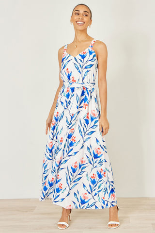Yumi White Floral Print Maxi Sun Dress