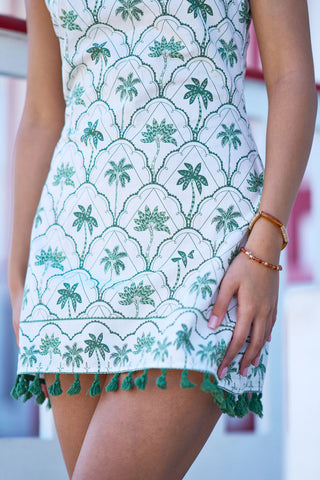 Yumi White Palm Tree Cotton Shift Mini Dress