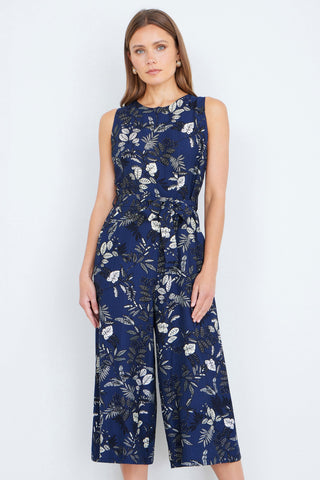 Yumi Navy Leaf Culotte Jumpsuit