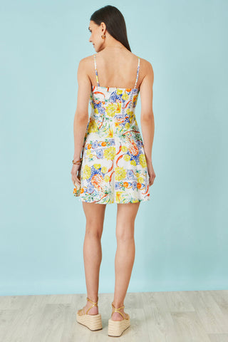Yumi White Mediterranean Print Cotton Mini Sun Dress
