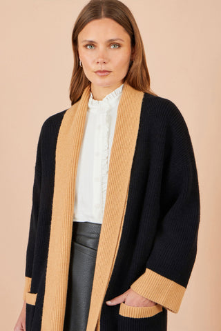 Yumi Black Open Cardigan With Contrast Border