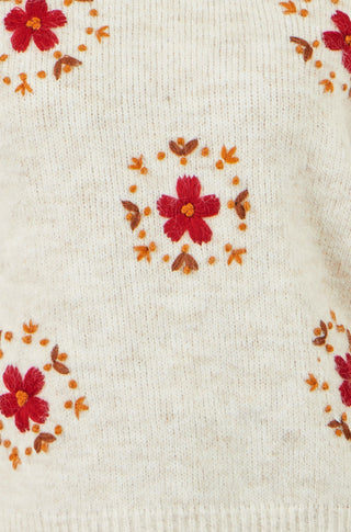 Yumi Ivory Patch Floral Embroidered Relaxed Jumper