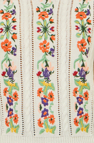 Yumi Ivory Floral Embroidery Cable Jumper