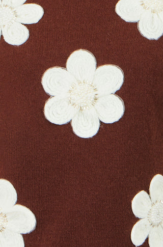Yumi Brown Flower Applique Knit Tank