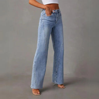 Wide Leg  Blue Straight-Cut Mid Waist Loose Micro Flared Jean