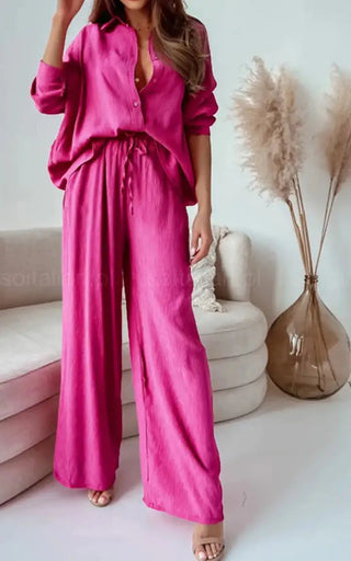 Solid 2-Piece Set: Blouse and Pants