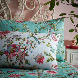 Vintage Chinoiserie Floral Exotic reversible Duvet Cover Set Jade