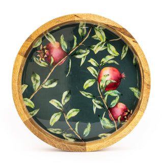 Handcrafted Pomegranate Round Wooden Tray 30cm - Hstrends