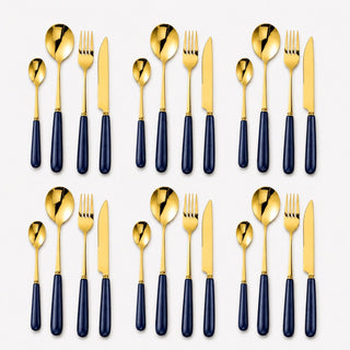 Aldermere 24-Piece Gold Cutlery Set – Midnight Navy - Hstrends