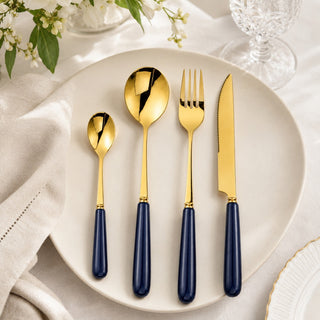 Aldermere 24-Piece Gold Cutlery Set – Midnight Navy