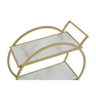 Avantis White Marble And Gold 2 Tier Drinks Trolley - Hstrends