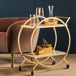 Avantis White Marble And Gold 2 Tier Drinks Trolley - Hstrends