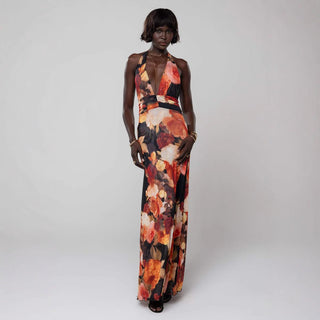 Backless Slim Printed Halter neck Floral maxi Dress - Hstrends
