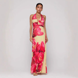 Backless Slim Printed Halter neck Floral maxi Dress - Hstrends