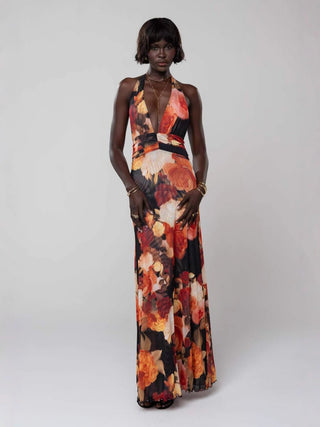 Backless Slim Printed Halter neck Floral maxi Dress - Hstrends