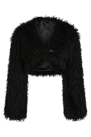 Banned Zafira Black Faux Fur Cropped Jacket - Hstrends